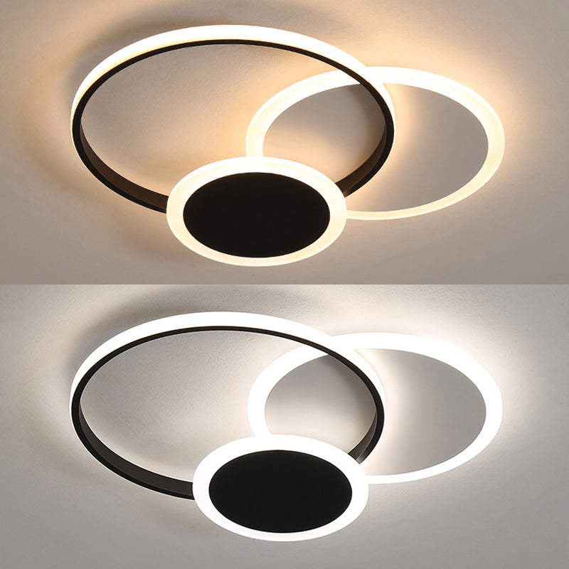 3-Light LED Flush Mount Modern Metal Circle Ceiling Mounted Fixture for Bedroom