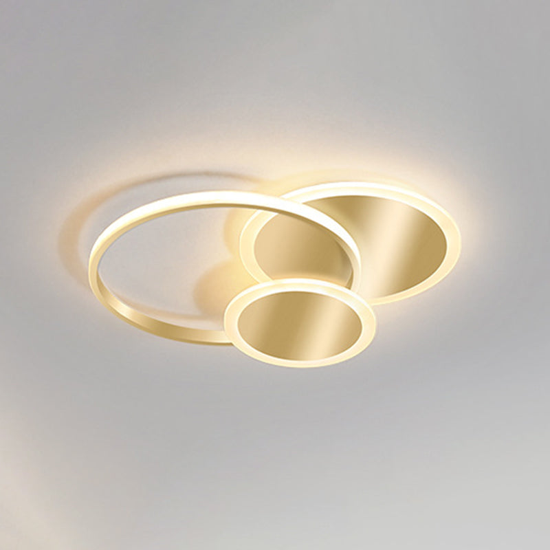 3-Light LED Flush Mount Modern Metal Circle Ceiling Mounted Fixture for Bedroom