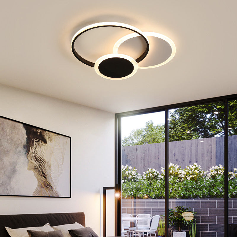 3-Light LED Flush Mount Modern Metal Circle Ceiling Mounted Fixture for Bedroom