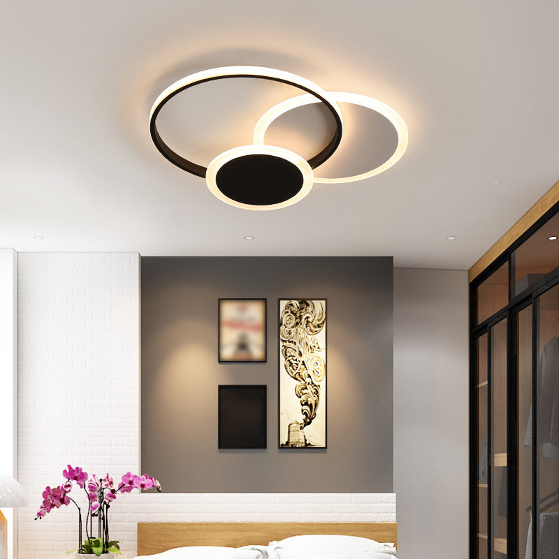 3-Light LED Flush Mount Modern Metal Circle Ceiling Mounted Fixture for Bedroom