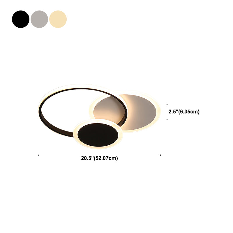 3-Light LED Flush Mount Modern Metal Circle Ceiling Mounted Fixture for Bedroom