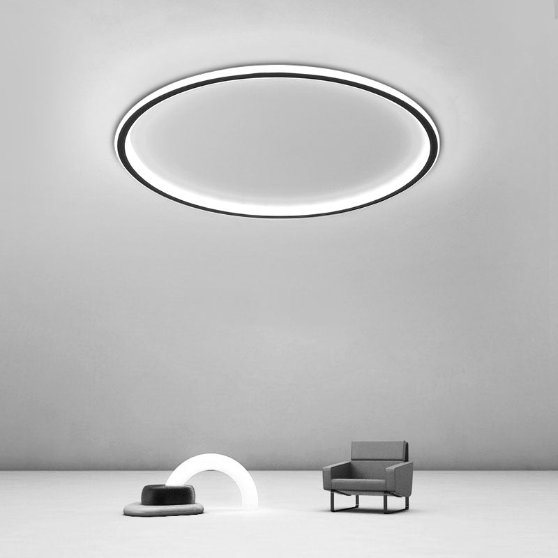 Circle Ceiling Light Modern Aluminum Flush Mount Light for Living Room in Black