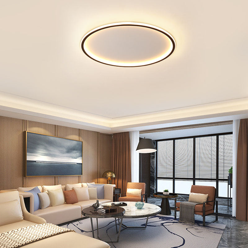 Circle Ceiling Light Modern Aluminum Flush Mount Light for Living Room in Black