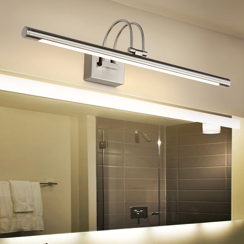 Modern Linear Wall Light Fixture Metal 1 Light LED Mirror Light for Bathroom in Silver