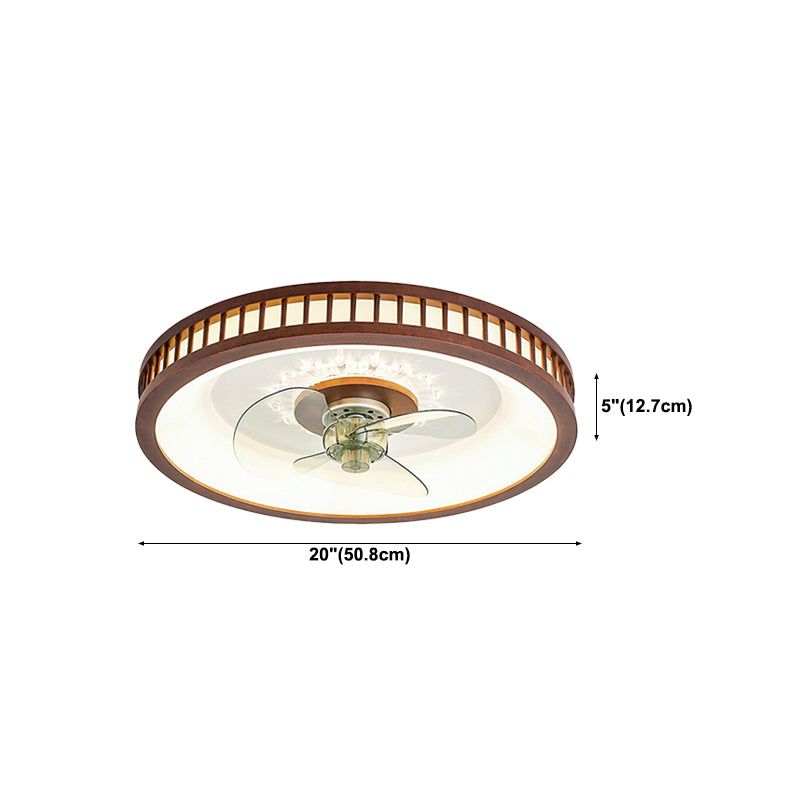 Wooden Ceiling Fan Light LED Ceiling Mount Lamp with Acrylic Shade for Bedroom