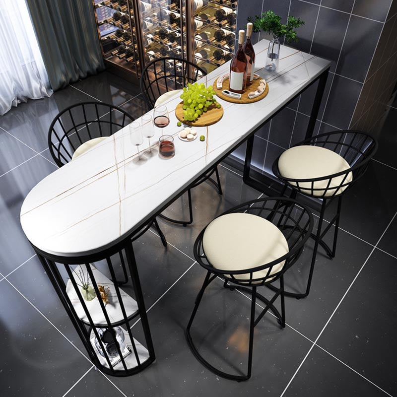 Stone Bar Dining Table Modern Bar Table with Double Pedestal for Living Room Kitchen