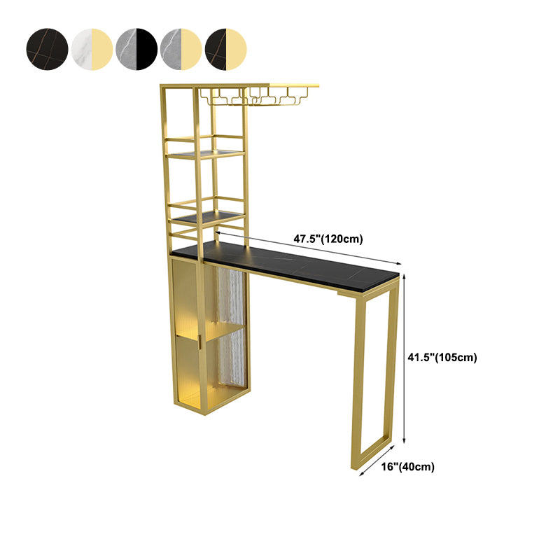 Glam Style Bar Table 42-inch Height Stone Top Pub Table with Cupboard