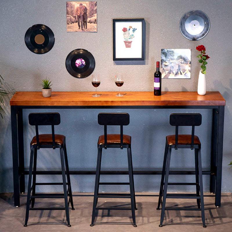 Brown Solid Wood Bar Table Industrial Bar Dining Table with Black Trestle Base