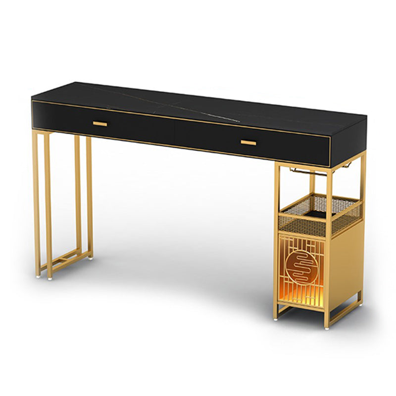 Glam Style Bar Table 42-inch Height Stone Top Pub Table with Two Drawer