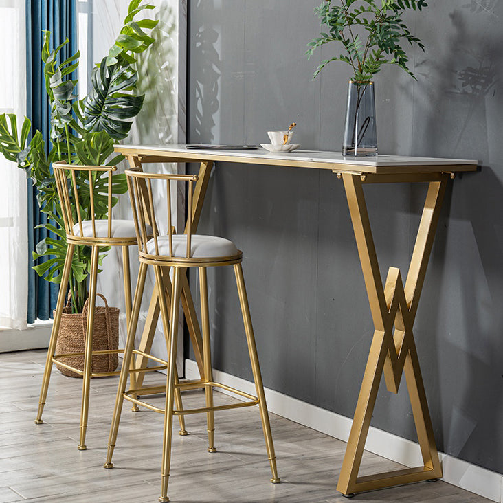 Nordic Bar Table Stone Top Bistro Table with Gold Double Pedestal