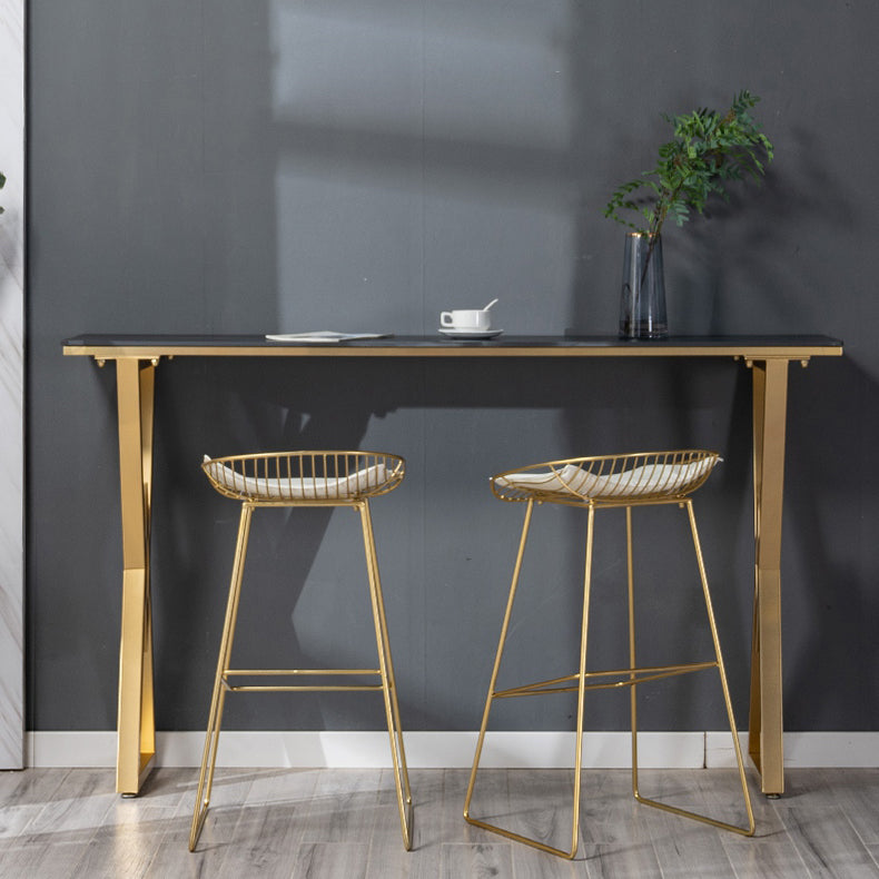 Nordic Bar Table Stone Top Bistro Table with Gold Double Pedestal