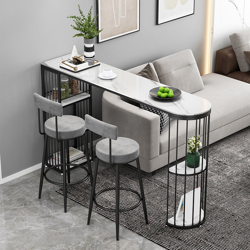 Contemporary Bar Table Stone Top Bistro Table with Storage Shelf