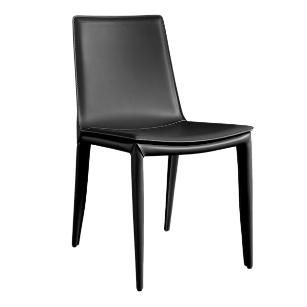 Designer Style Anteroom Solid Back Side Chair Matte Finish Leather Dining Chair