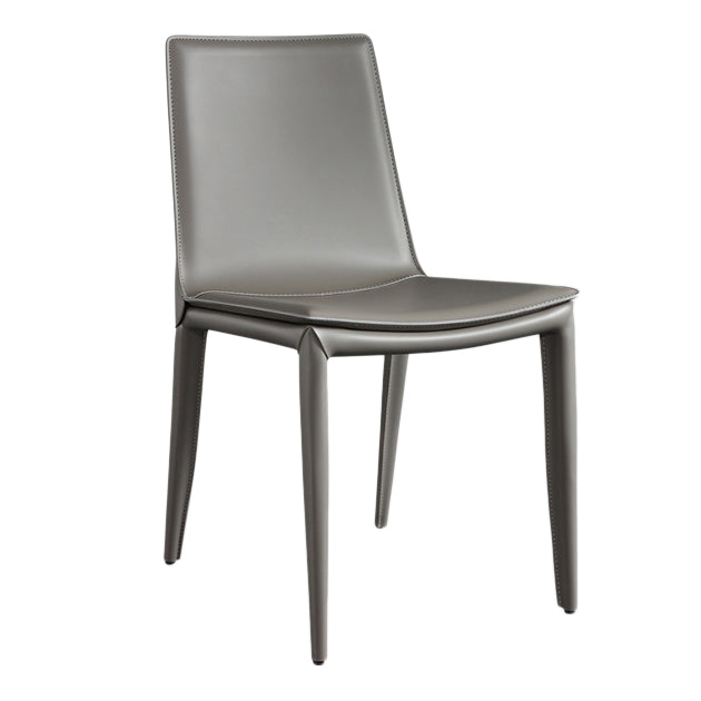 Designer Style Anteroom Solid Back Side Chair Matte Finish Leather Dining Chair