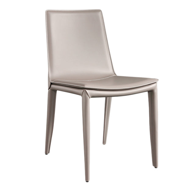 Designer Style Anteroom Solid Back Side Chair Matte Finish Leather Dining Chair