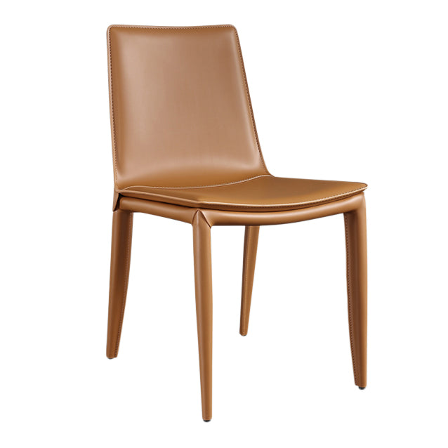 Designer Style Anteroom Solid Back Side Chair Matte Finish Leather Dining Chair