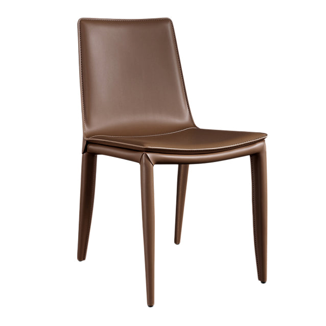 Designer Style Anteroom Solid Back Side Chair Matte Finish Leather Dining Chair