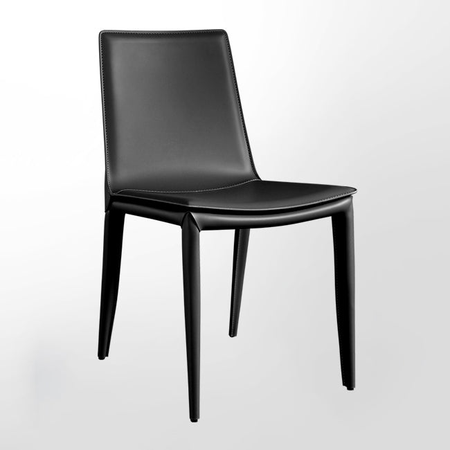 Designer Style Anteroom Solid Back Side Chair Matte Finish Leather Dining Chair