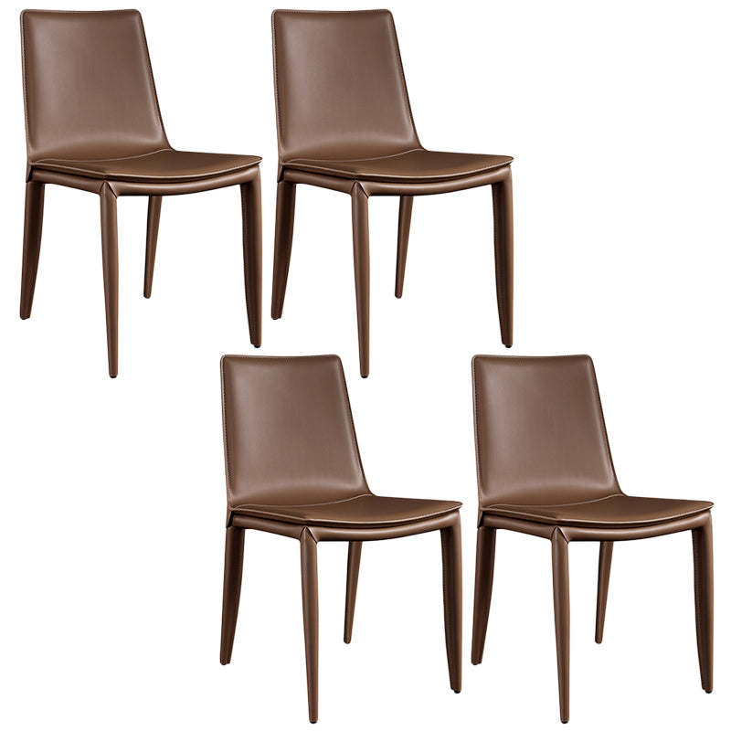 Designer Style Anteroom Solid Back Side Chair Matte Finish Leather Dining Chair