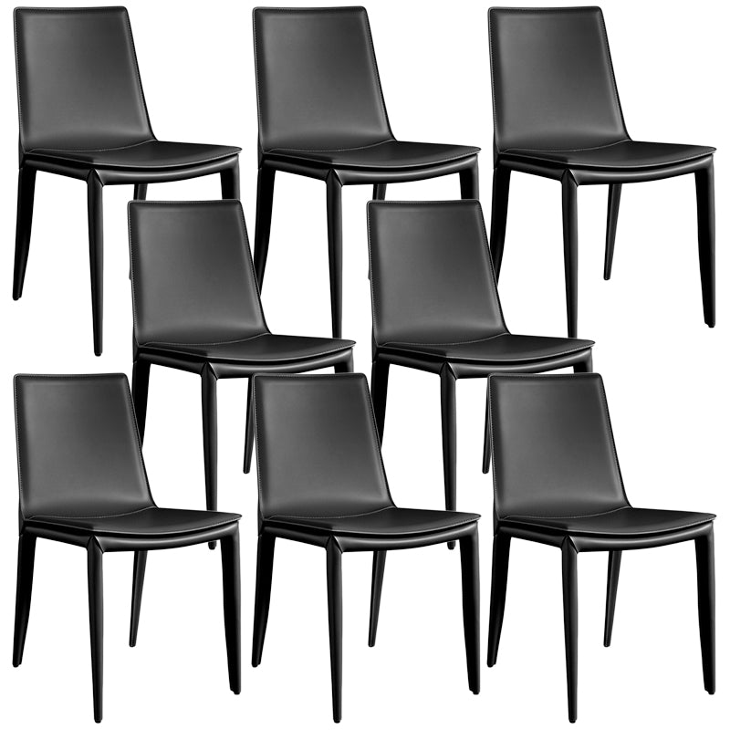 Designer Style Anteroom Solid Back Side Chair Matte Finish Leather Dining Chair