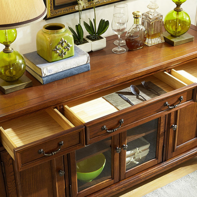 Modern Solid Wood Sideboard Table Brown Sideboard with Door and Drawer