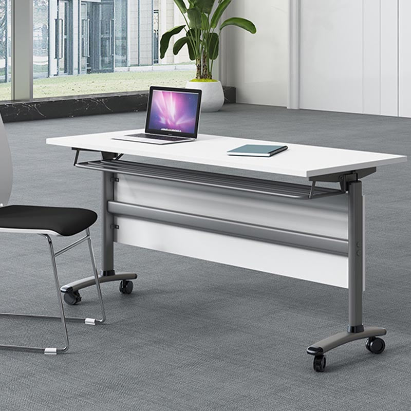 Contemporary Manufactured Wood Desk White Rectangular Office Desk with Wheels