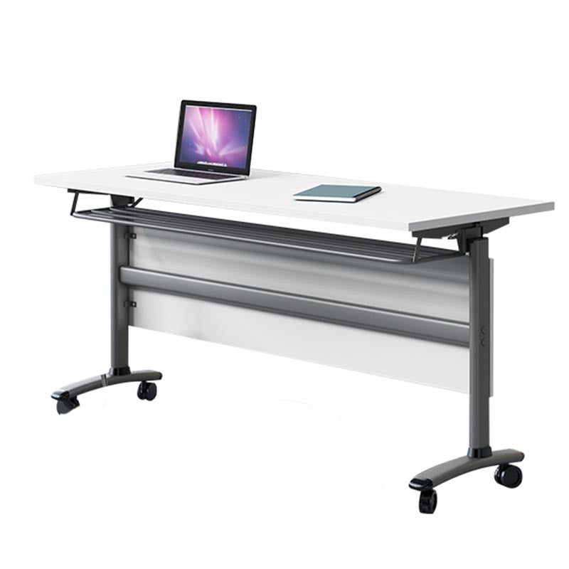 Contemporary Manufactured Wood Desk White Rectangular Office Desk with Wheels