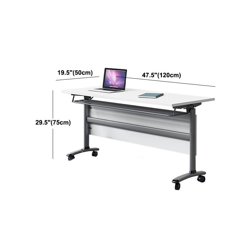 Contemporary Manufactured Wood Desk White Rectangular Office Desk with Wheels