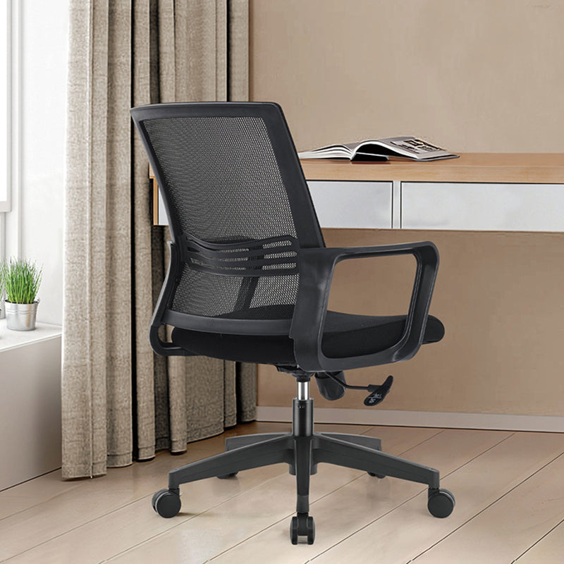 Contemporary Fixed Arm Desk Chair Height-adjustable Ergonomic Desk Chair