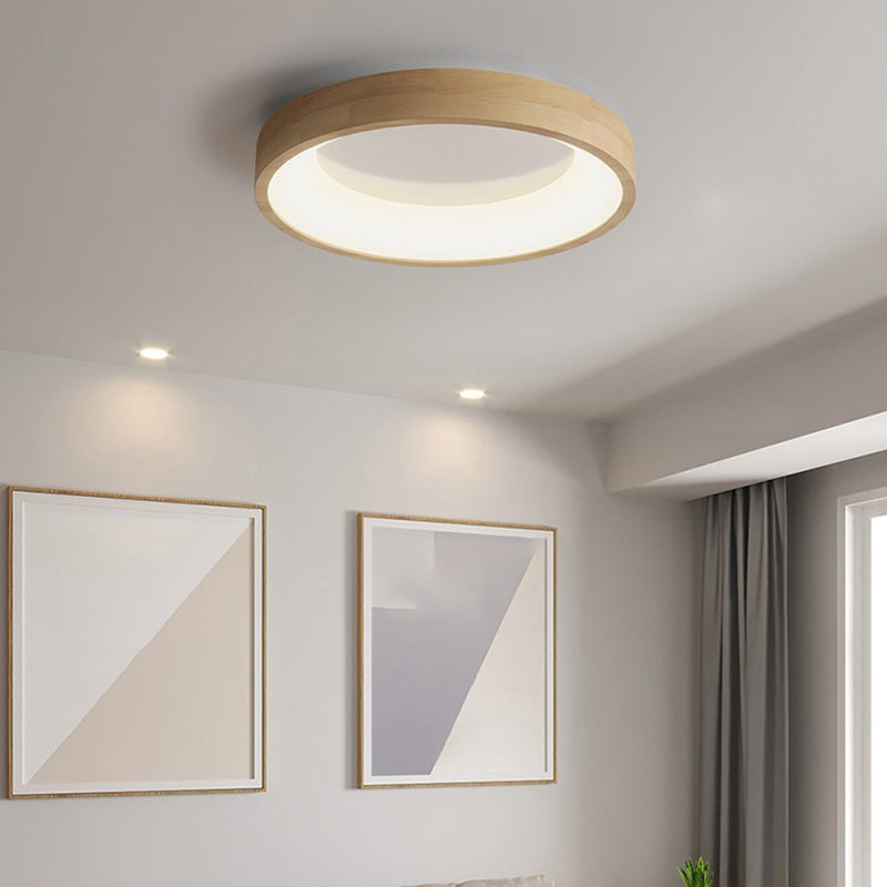 Wood Circle Shape Flush Mount Minimalism Metal Ceiling Flush Mount for Living Room