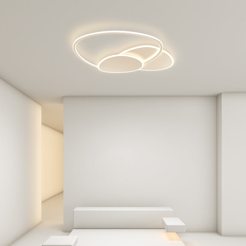 3-Light Geometric Flush Light Modern Metal LED Ceiling Lamp in White