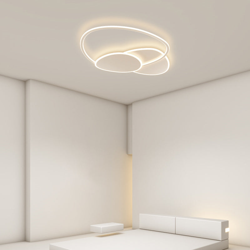 3-Light Geometric Flush Light Modern Metal LED Ceiling Lamp in White