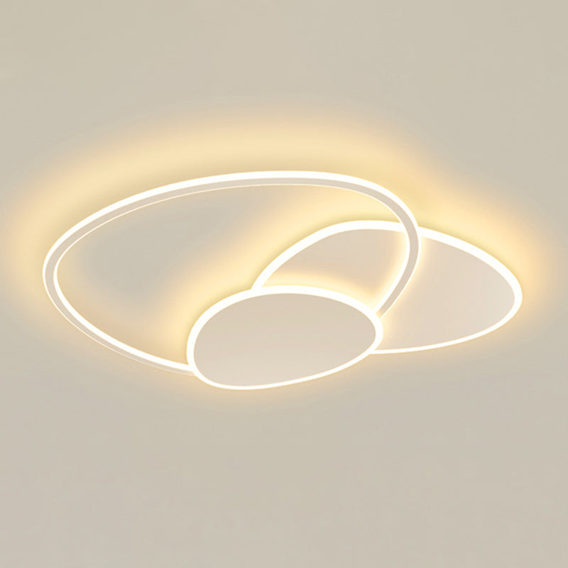 3-Light Geometric Flush Light Modern Metal LED Ceiling Lamp in White