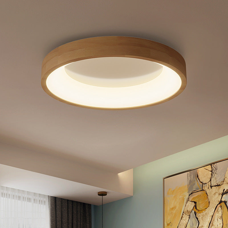 Round Flush Light Fixtures Modern Style Wood 1 Light Flush Ceiling Light