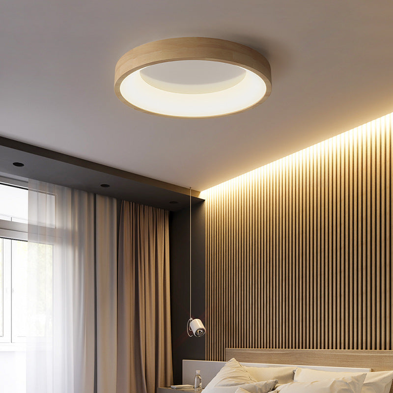 Round Flush Light Fixtures Modern Style Wood 1 Light Flush Ceiling Light