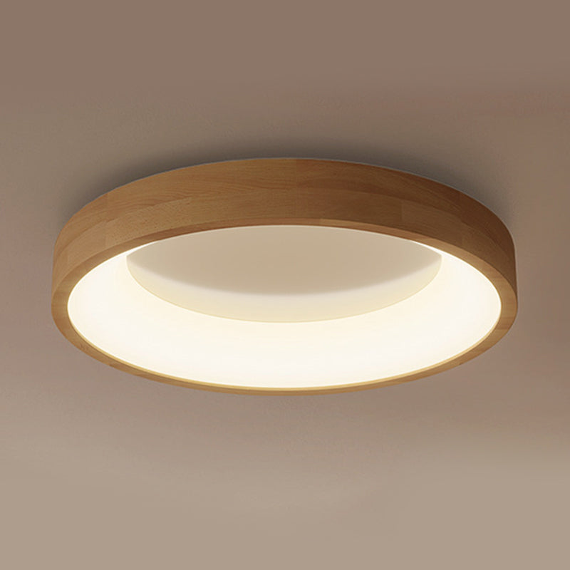 Round Flush Light Fixtures Modern Style Wood 1 Light Flush Ceiling Light