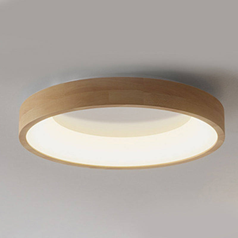 Round Flush Light Fixtures Modern Style Wood 1 Light Flush Ceiling Light