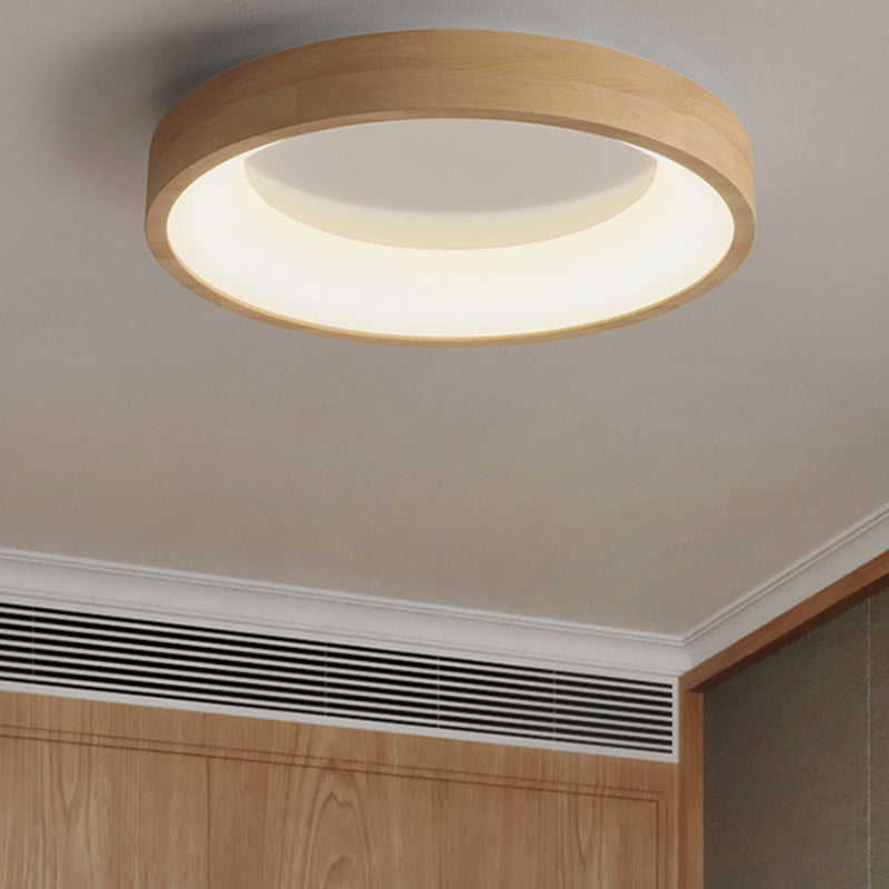 Round Flush Light Fixtures Modern Style Wood 1 Light Flush Ceiling Light