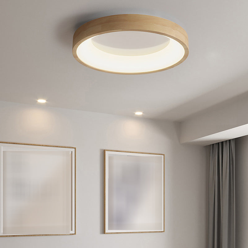 Round Flush Light Fixtures Modern Style Wood 1 Light Flush Ceiling Light