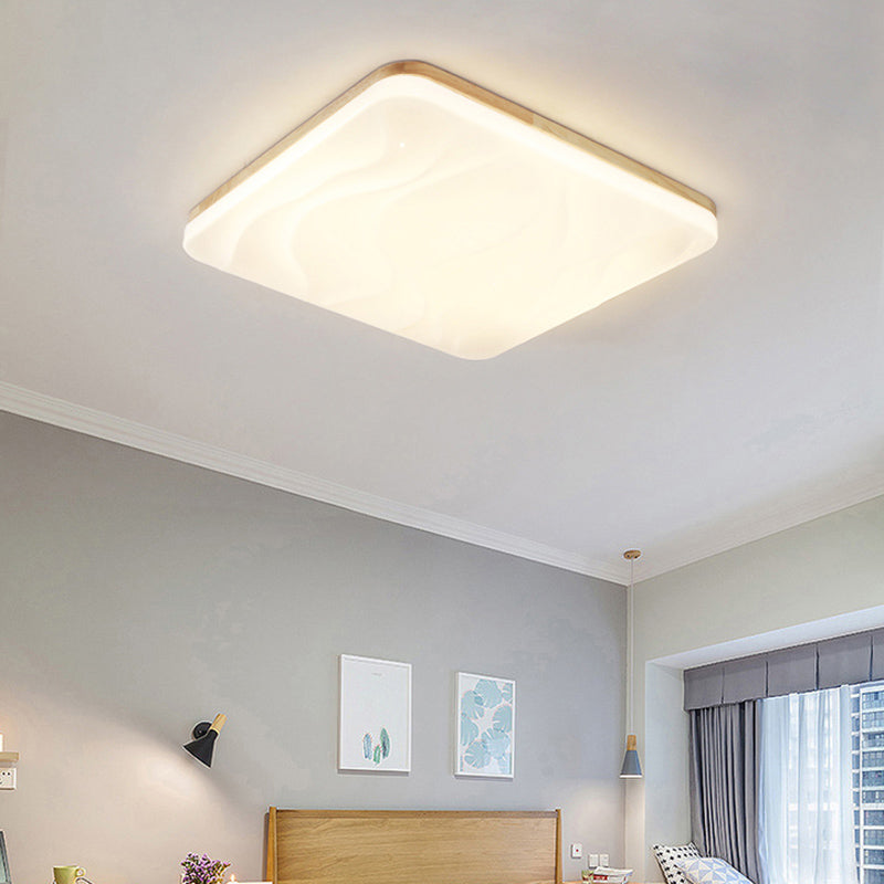 Modern Rectangle Ceiling Light Wood 1 Light LED Flush Mount Light for Bedroom