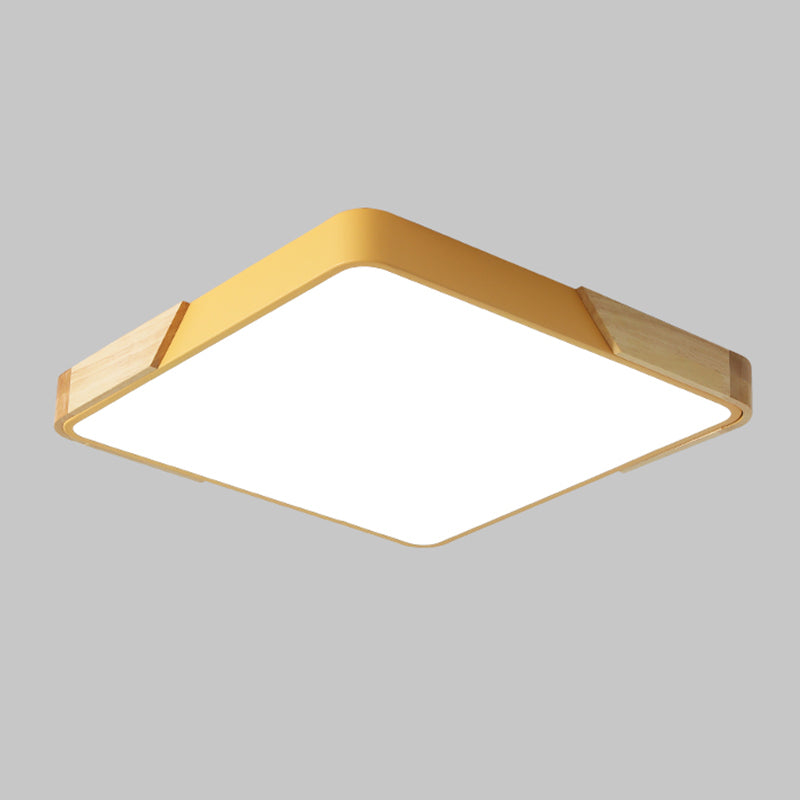 Nordic Rectangle Ceiling Light Colorful Metal LED Flush Mount Light with Wood for Bedroom