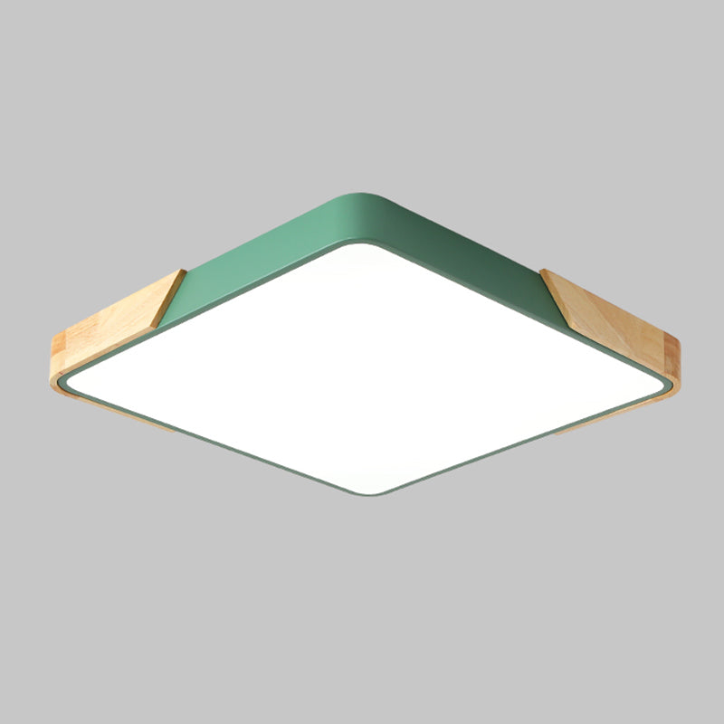 Nordic Rectangle Ceiling Light Colorful Metal LED Flush Mount Light with Wood for Bedroom