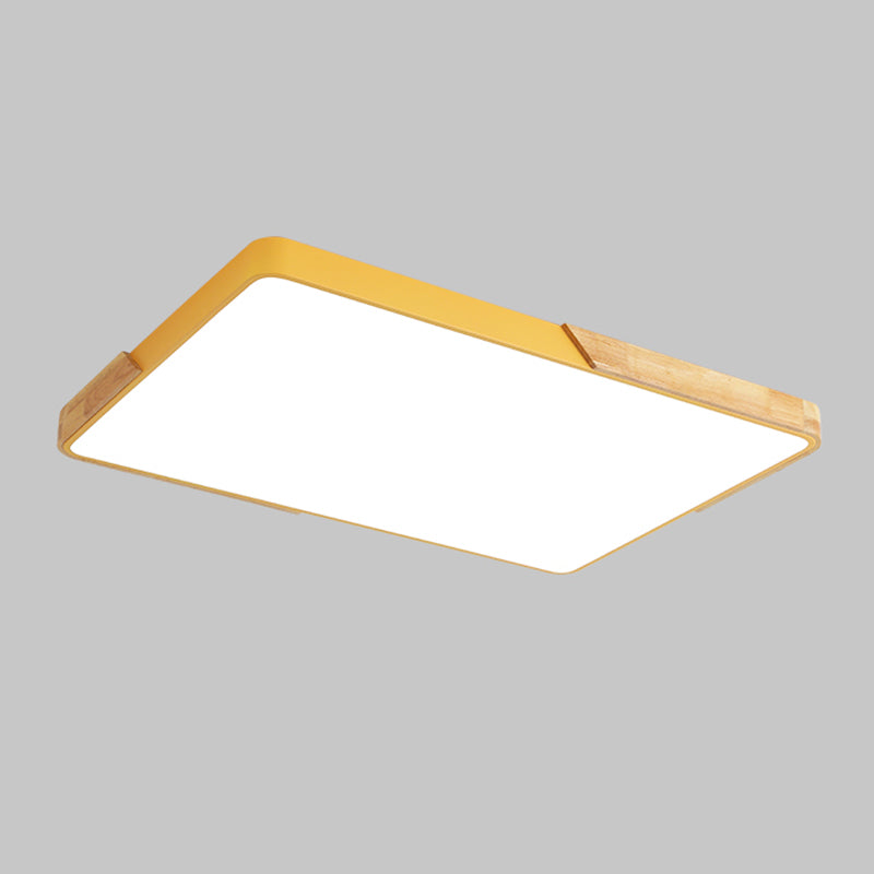 Nordic Rectangle Ceiling Light Colorful Metal LED Flush Mount Light with Wood for Bedroom