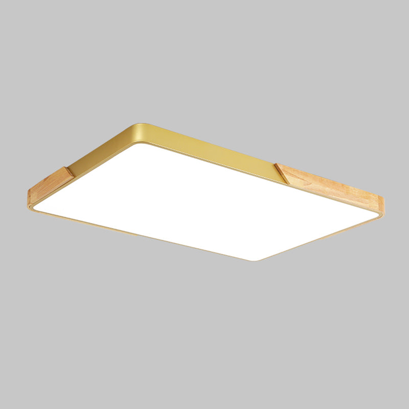 Nordic Rectangle Ceiling Light Colorful Metal LED Flush Mount Light with Wood for Bedroom