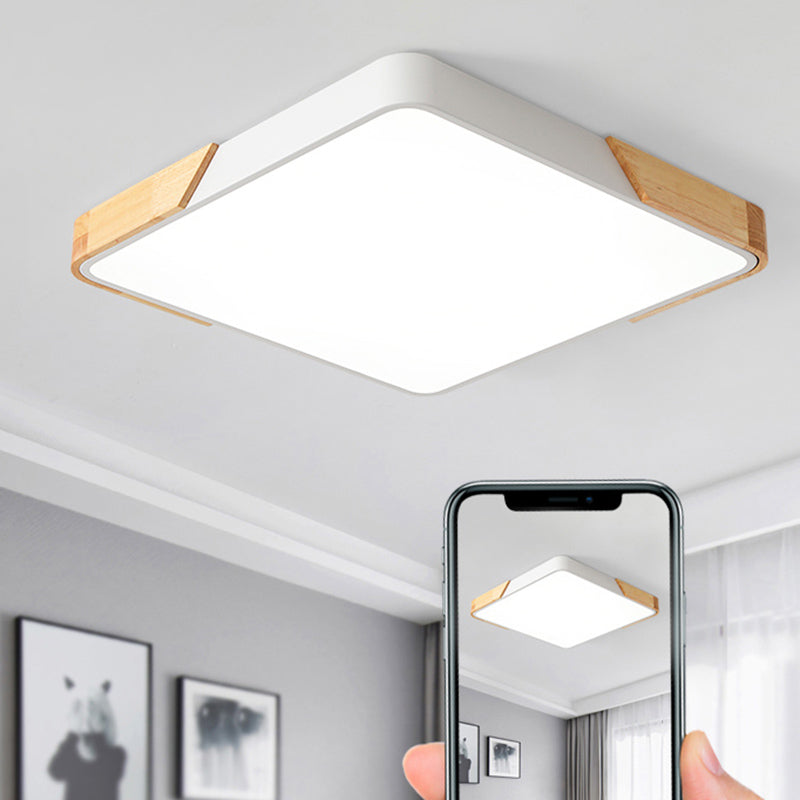 Nordic Rectangle Ceiling Light Colorful Metal LED Flush Mount Light with Wood for Bedroom