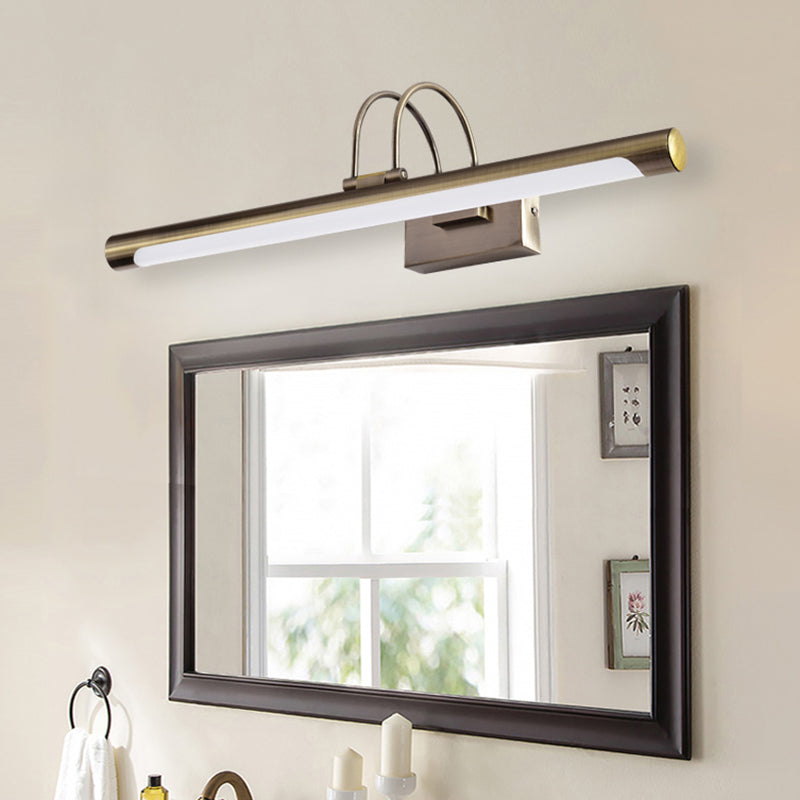 Metal Linear Shape Mirror Wall Lighting Modern 1 Light Mirror Wall Mount Fixture in Nickel