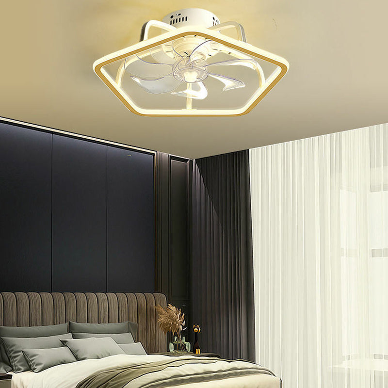 Modern Style Ceiling Fan Lamp Metal Ceiling Fan Lighting in Golden for Living Room