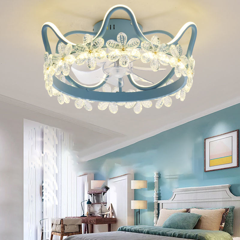 2 Light Ceiling Fan Light Modern Style Metal Ceiling Fan Light for Children's Room