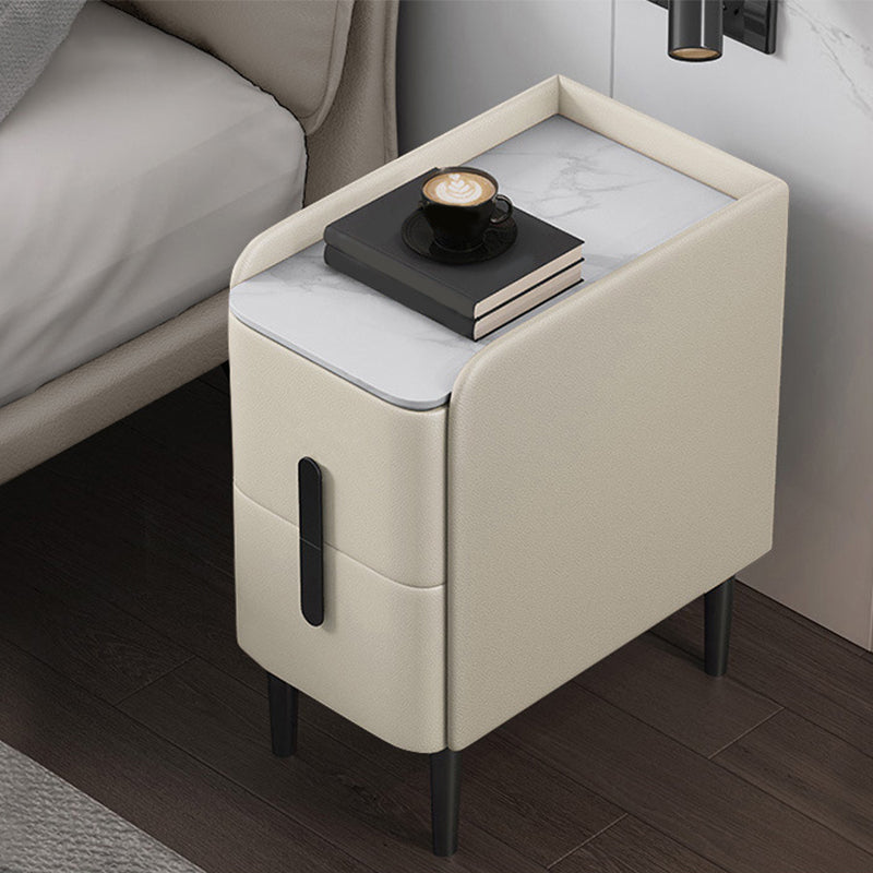 Modern Style Nightstand with 2 Drawers Leather Black Legs and Multi-color Selection