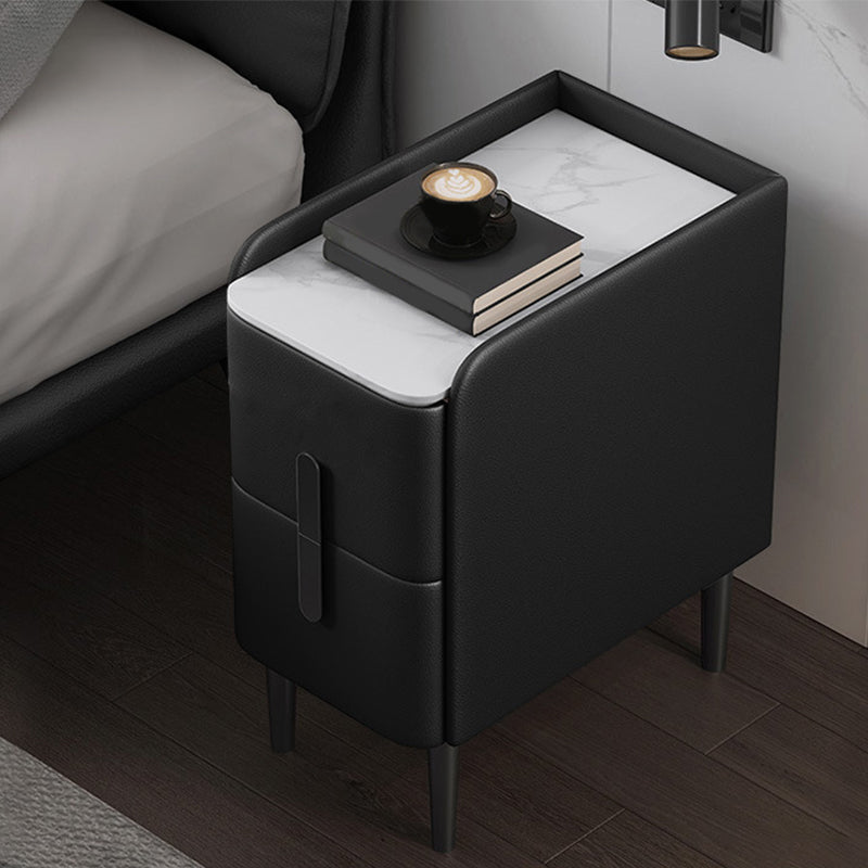 Modern Style Nightstand with 2 Drawers Leather Black Legs and Multi-color Selection